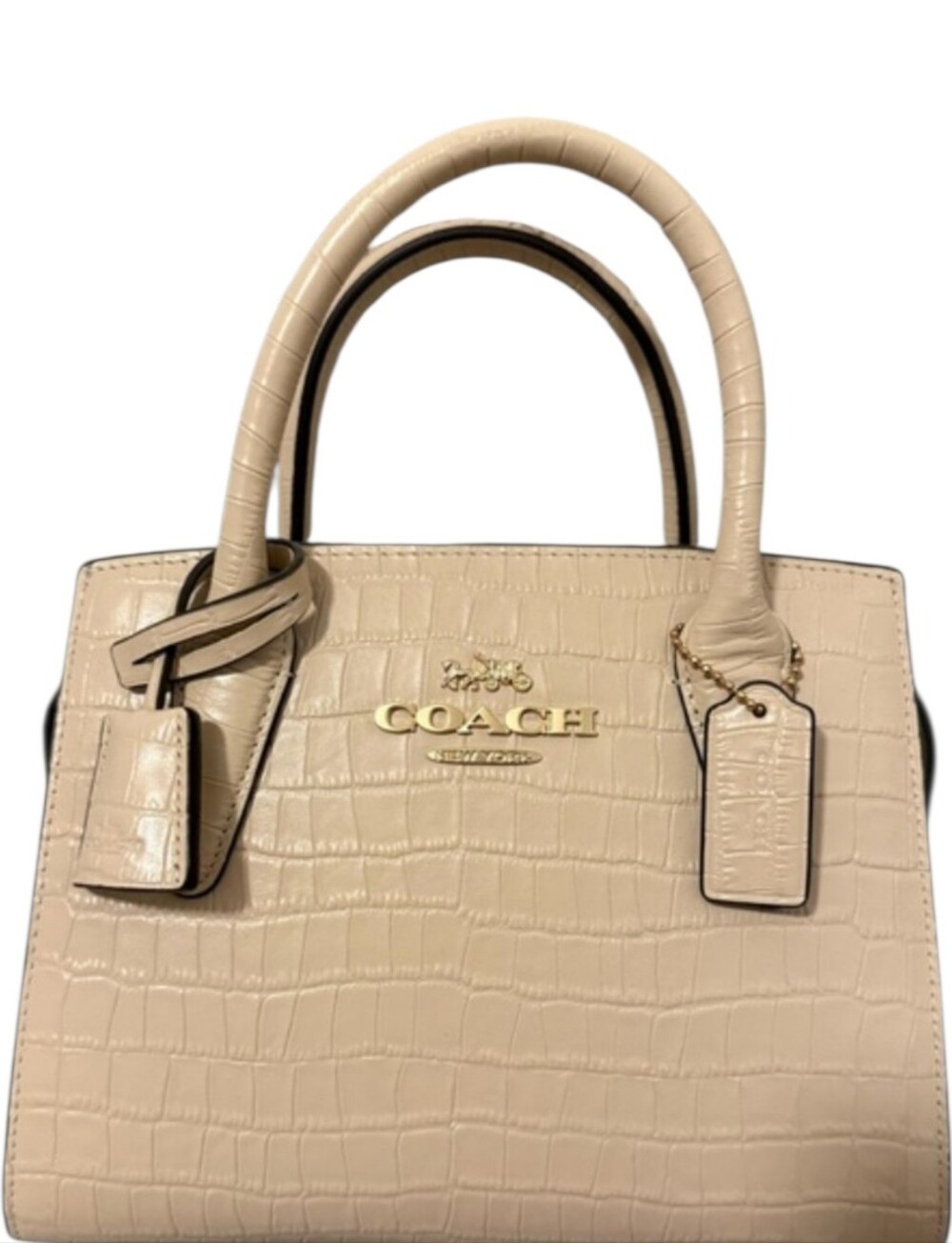 Coach Andrea Carry All Small Cream Crocodile Embossed Quality Leather Authentic